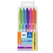 Pilot Frixion Heat/Friction Erasable Rollerball Pen FR7 - 0.7mm Nib - Floral Wallet of 5 - Lime Green, Light Blue, Violet, Pink, Orange