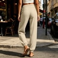 thumbnail image 5 of Women's Cotton Linen Joggers Ihhxva Drawstring Pants with Pockets Casual Elastic Waist Trousers Loose Fit Summer Straight Leg S-2XL, 5 of 6
