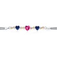 thumbnail image 2 of 925 Silver and 10K Yellow Gold Pink Created Sapphire and Blue Created Sapphire and Lab Grown Diamond Bracelet for Women (3.08 Cttw, September Birthstone, Heart 6.5/7/7.5 inch, Made in Italy), 2 of 5