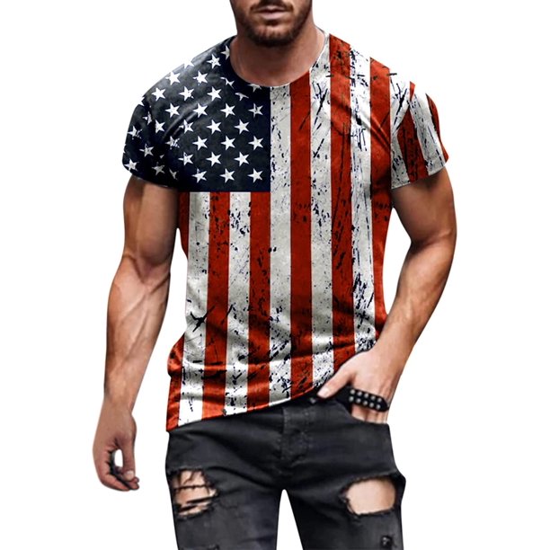 Soldier - playera de manga corta para hombre, diseño patriótico de la bandera americana, 4 de julio 13-azul M 13-azul M Xishao ropa