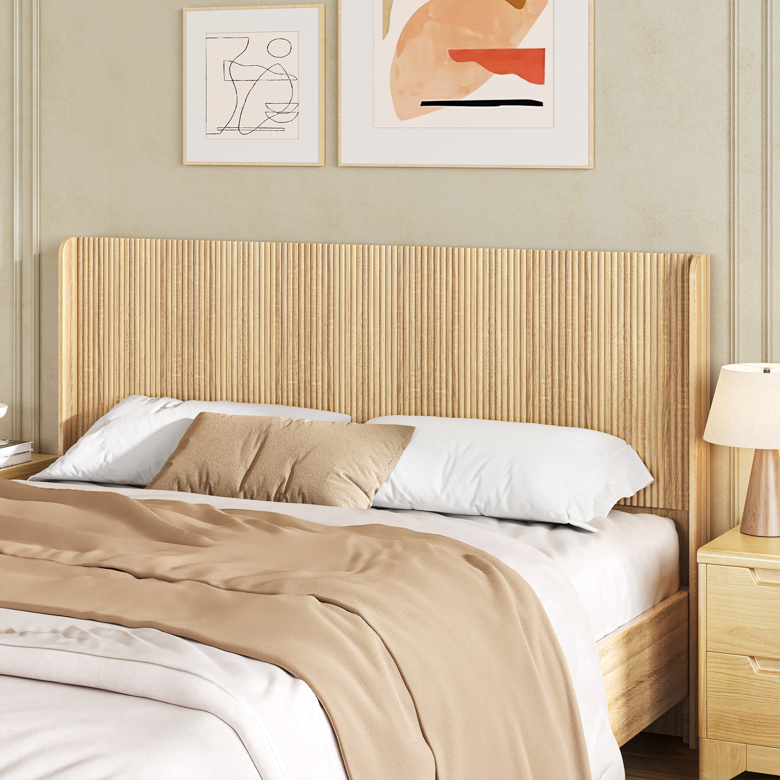 63.9" Wood Fluted Headboard, Farmhouse Wall Mount Headboards, Fits Full/Queen Size Bed Frames