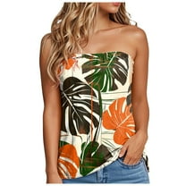 GEWSEY Tube Tops for Women Floral Printed Summer Beach Vacation Outfits 2025 Ttrendy Fashion (Green, S)