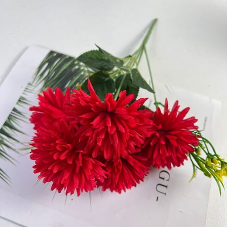 Nvzi-a 13.8-inch artificial ball chrysanthemum 5-head shrub set x 5 pieces (red)