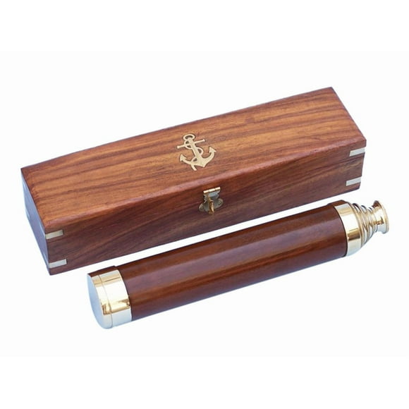 Hampton Nautical 3xglass-101 Deluxe Class Solid Brass-Wood Admiral's Spyglass Telescope 25" w/Rosewood Box-Nautical Decor
