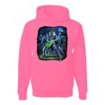 thumbnail image 1 of Rocking out Skeleton Playing Guitar | Mens Halloween Hooded Sweatshirt Graphic Hoodie, Neon Pink, 2XL, 1 of 3