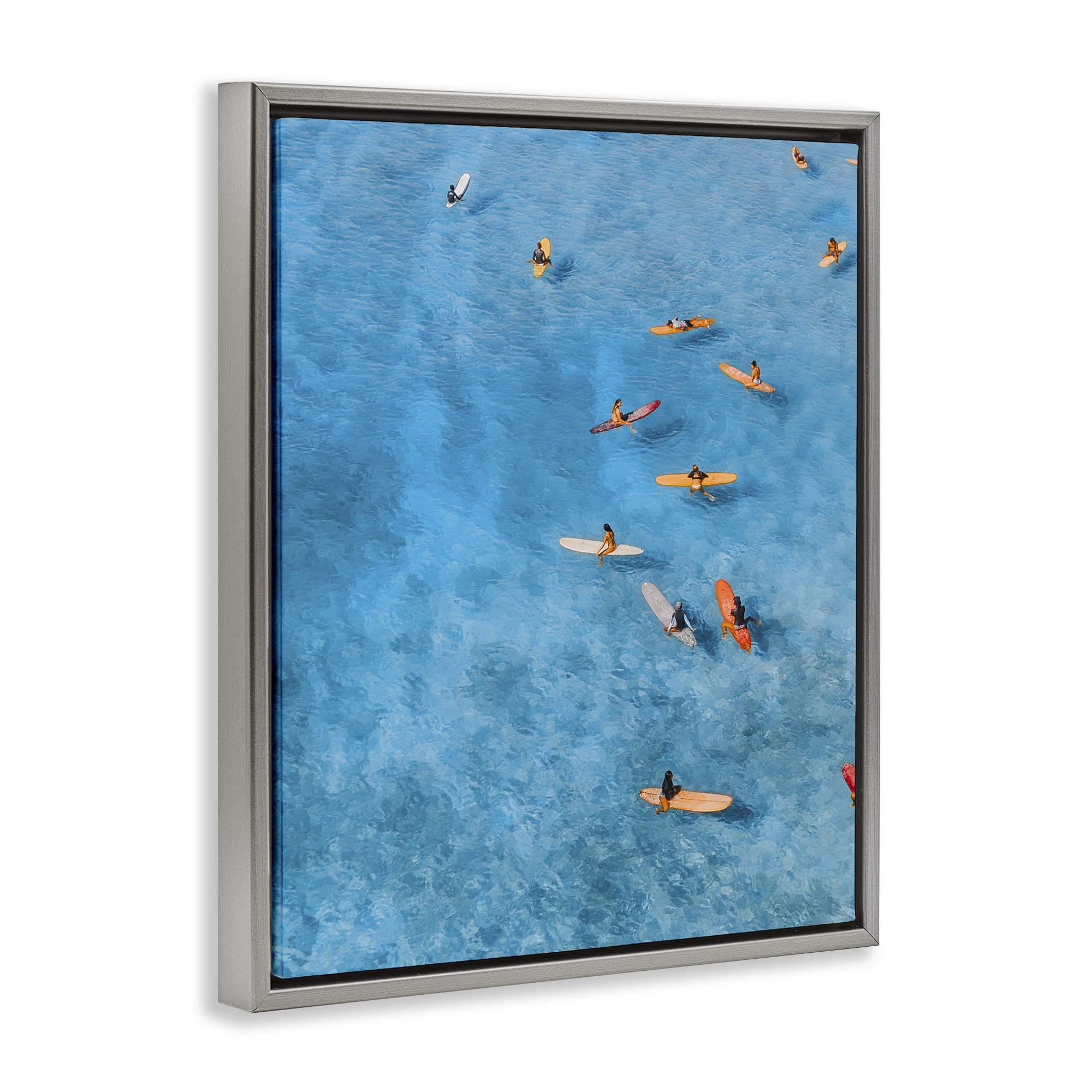 Stupell Industries Leisurely Surfers on Sea Gray Framed Floater Canvas Wall Art, design by Jesse Keith