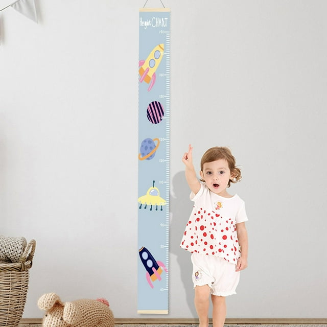Kids Growth Chart for Wall Decoration Foldable Canvas Height Measurement Ruler with Cartoon Pattern Removable Mounted Board
