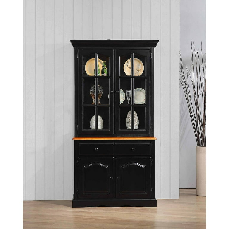HomeStock 38 W China Cabinet With Glass Doors Buffet And Lighted Hutch W Shelves And Drawer Rustic Romance Dining Room Country Kitchen Display