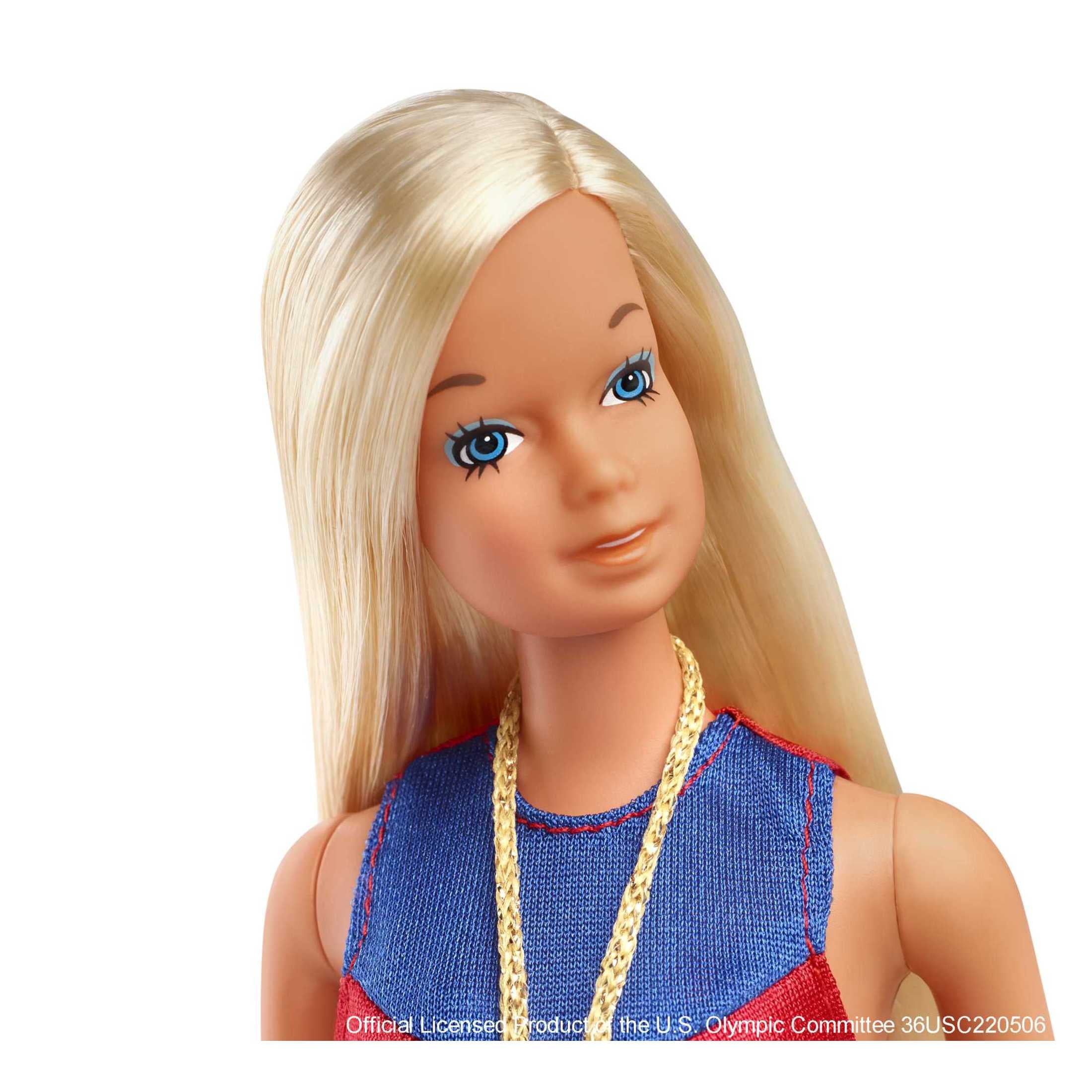 Barbie Signature 1975 Gold Medal Reproduction Barbie Doll with Red, White & Blue Leotard