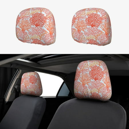2 PCS Car Headrest Cover Corals Breathable Flexible Elastic Car Seat Head Rest Protector Headrest Cover Universal for Most Cars