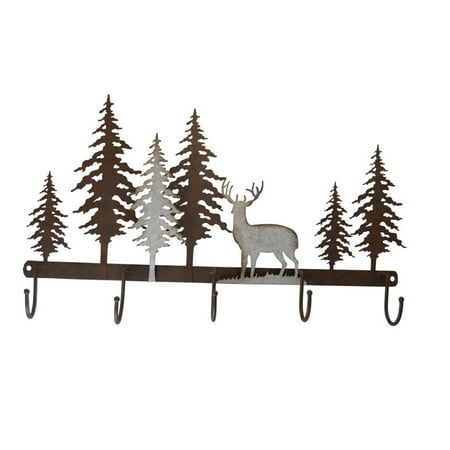 Decorative Wall Mounts Pine Ridge Metal Wall Art With 5 Hanging Hooks 3-D Deer Scene Home Decor - Western Decorative Heavy Duty Wall Mount Hooks For Entry Way, Kitchen, Toilet and Bathroom ()