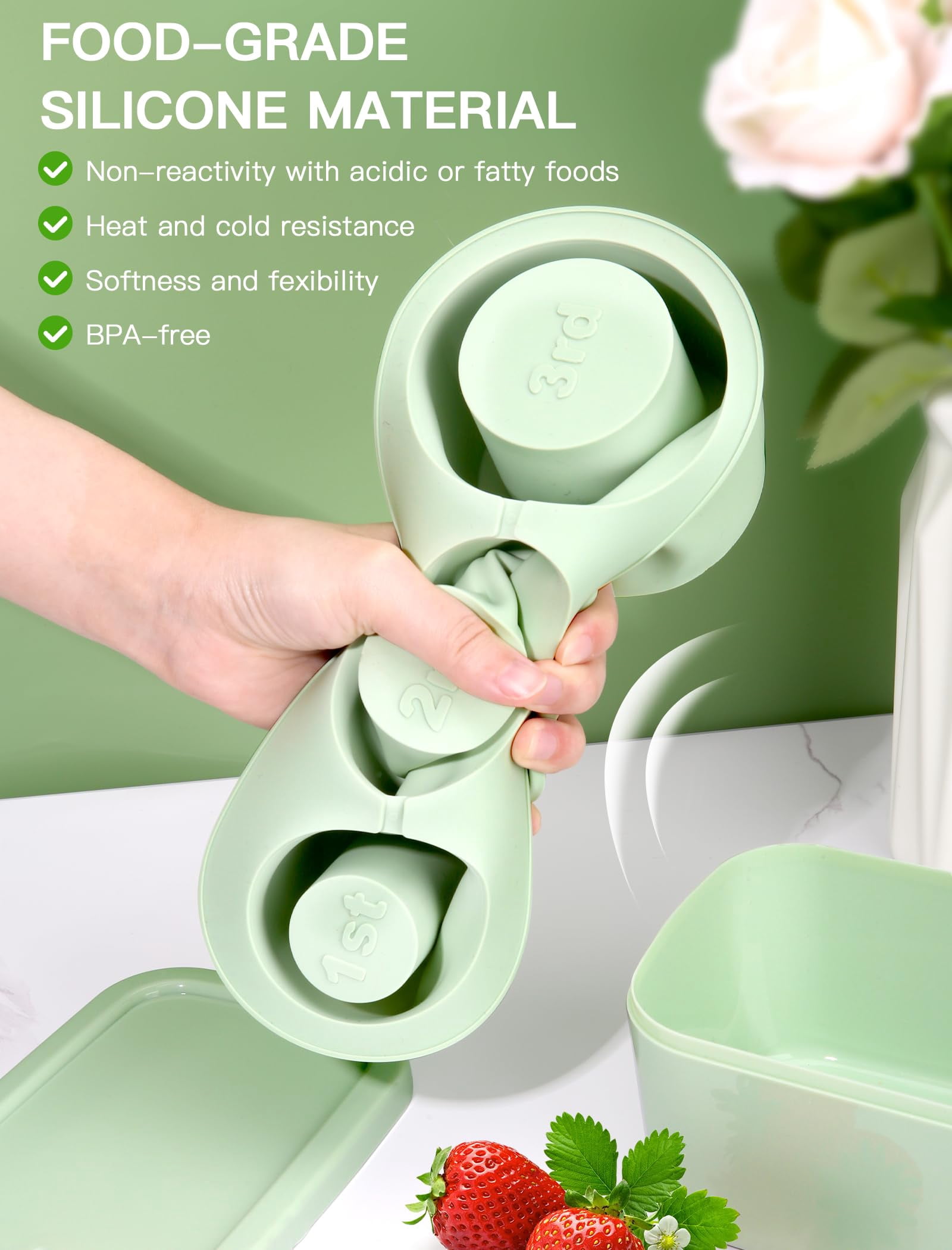 Ice Cube Tray For Tumbler Cup 30oz-40oz  3 Silicone Cylinder Mold With Lid And Bin Freezer Easy Fill Release Maker Cocktail (green 30oz-type1)