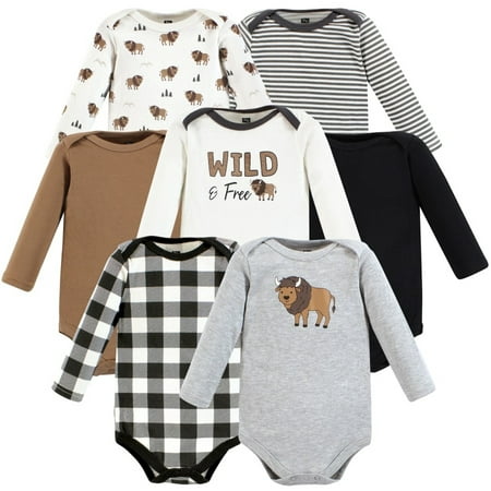

Hudson Baby Infant Boy Cotton Long-Sleeve Bodysuits Wild Buffalo 7-Pack 0-3 Months