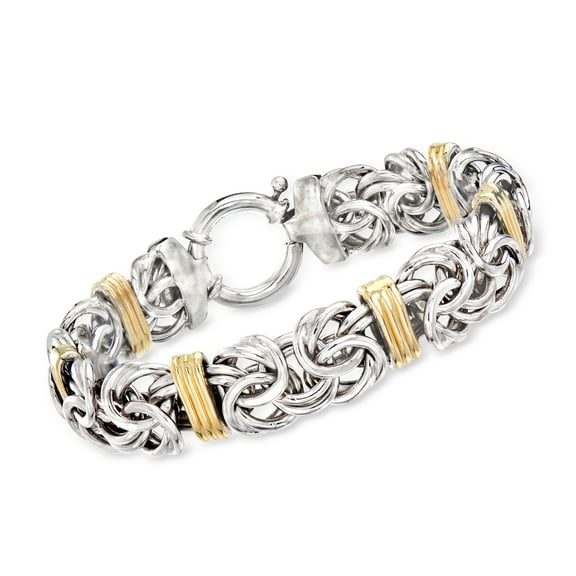 Ross-Simons Sterling Silver and 14kt Yellow Gold Byzantine Station Bracelet, Women's, Adult