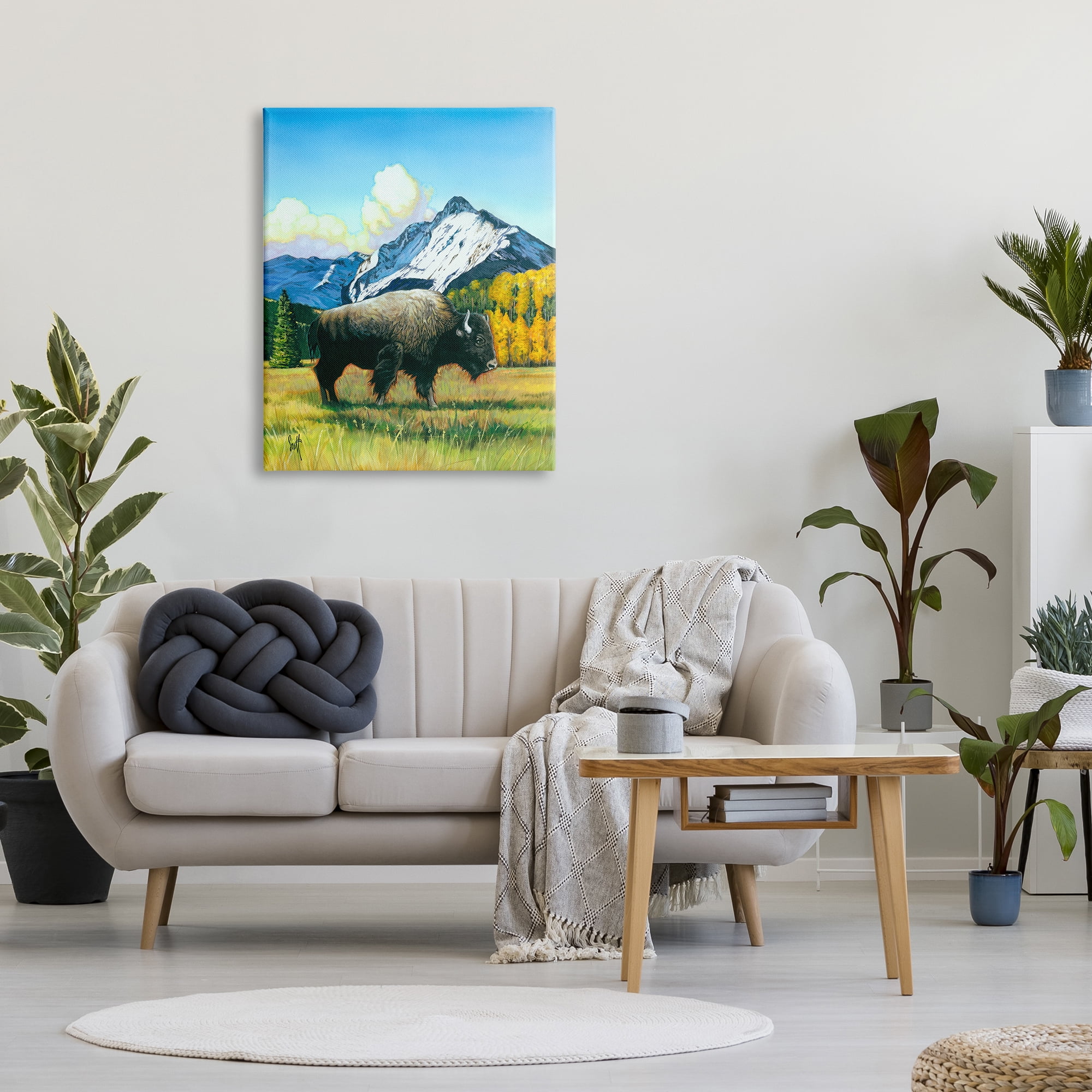 Stupell Industries Bison Rural Mountain Painting Animals & Insects Painting Gallery Wrapped Canvas Print Wall Art, 30 x 40