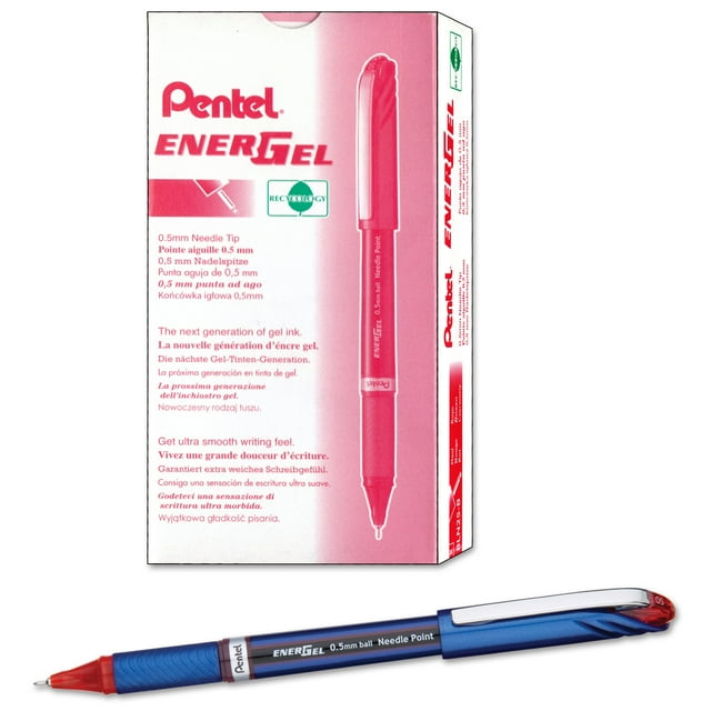Bolígrafo Pentel ENER-GEL NV, gel líquido, 0,5 mm, caja de 12 unidades, color rojo