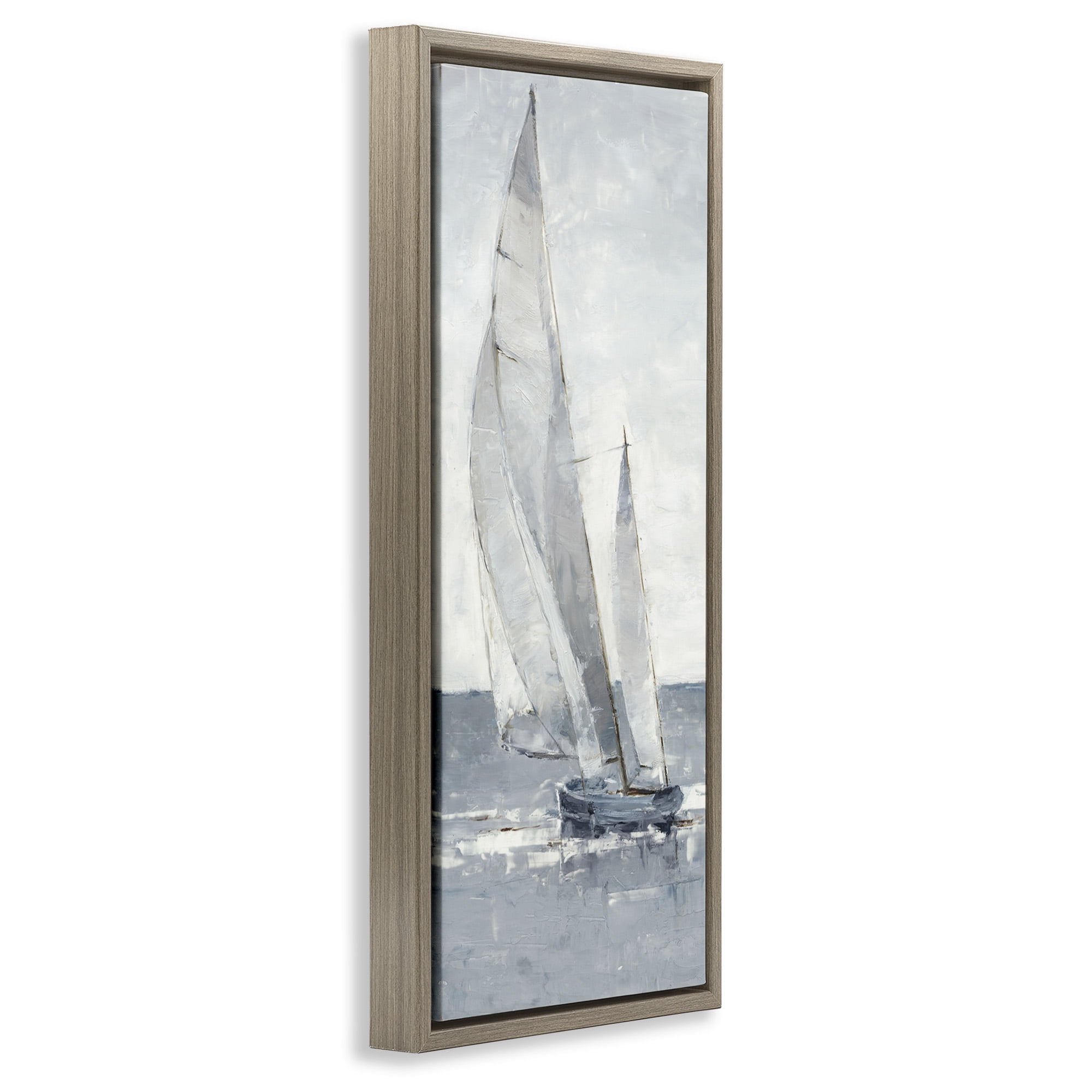 Stupell Industries Grey Sailboat Nautical Abstraction Nature Painting Brown Floater Framed Canvas Art Print Wall Art, 11 x 25