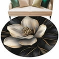 thumbnail image 2 of 8ft Round Rug, Black Gold Flower Non-Skid Rubber Backing Large Area Rugs - Living Room Bedroom Home Office, Gradient Luxurious Floral Botanical Indoor Floor Mat Carpets Washable Rug, 2 of 9
