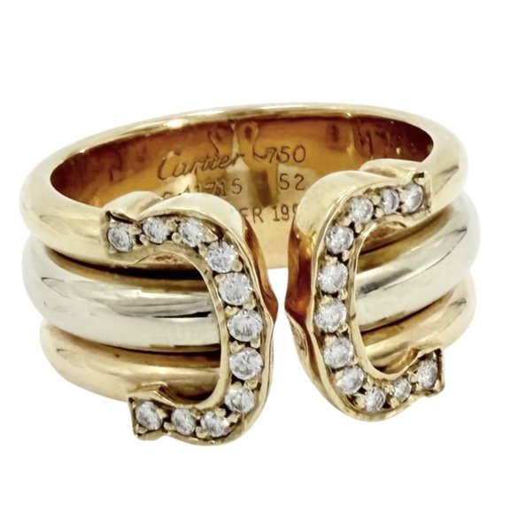 Pre-Owned Cartier Women's Ring, 2C Design, Size 52, Au750, 18K Pink Gold, White Diamond,...