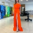 thumbnail image 2 of IROINNID Wedding Guest Dresses for Women Evening Night Party Dress Summer One Line Neck Split Floor Sweeping Holiday Dress Trendy Formal Dress,Orange, 2 of 6