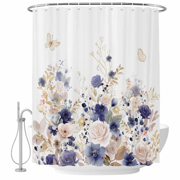 Extra Long Shower Curtain 72x96 Inch, Purple Spring Floral Shower Curtain Waterproof Bathroom Decor, Elegant Pastoral Flowers Watercolor Fabric Bath Curtain Set Accessories with Hooks