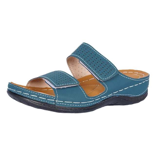 DAFEI Women's Thick Soled Leather One Strap Hollow Out Casual Open Back Solid Color Sandals