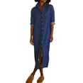 thumbnail image 5 of Joernso Women's Casual Denim Shirt Dress Roll Up Long Sleeve Button Down Maxi Dress Lapel Long Shift Jean Dress, 5 of 8