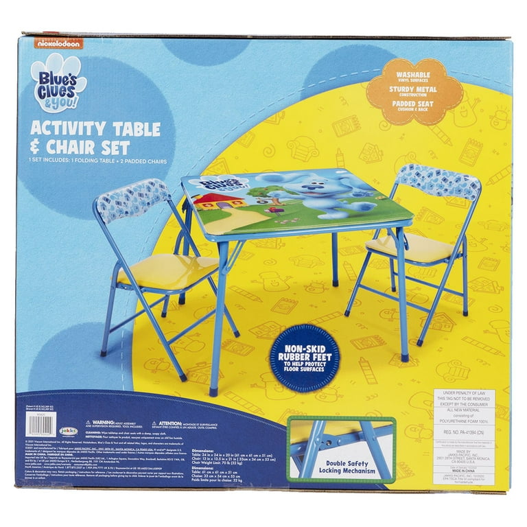 Nickelodeon Blues Clues Kids Erasable Activity Table Includes 2 Chairs with  Safety Lock, Non-Skid Rubber Feet & Padded Seats 