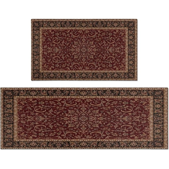 Boho Kitchen Rugs Sets of 2, Vintage Washable Anti Fatigue Kitchen Runner Mats for Floor, Non Slip Comfort Standing Holiday Decor Mat for Sink, Laundry, Office 17"x 47" 17"x 30"