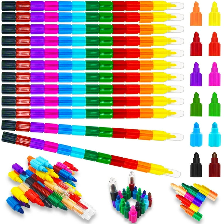 12 Pcs Rainbow Stacking Crayons,Buildable Stackable Crayon for Kids  Drawing,Party Favor,Children's Day Gifts,School Supplies,12 Colors 