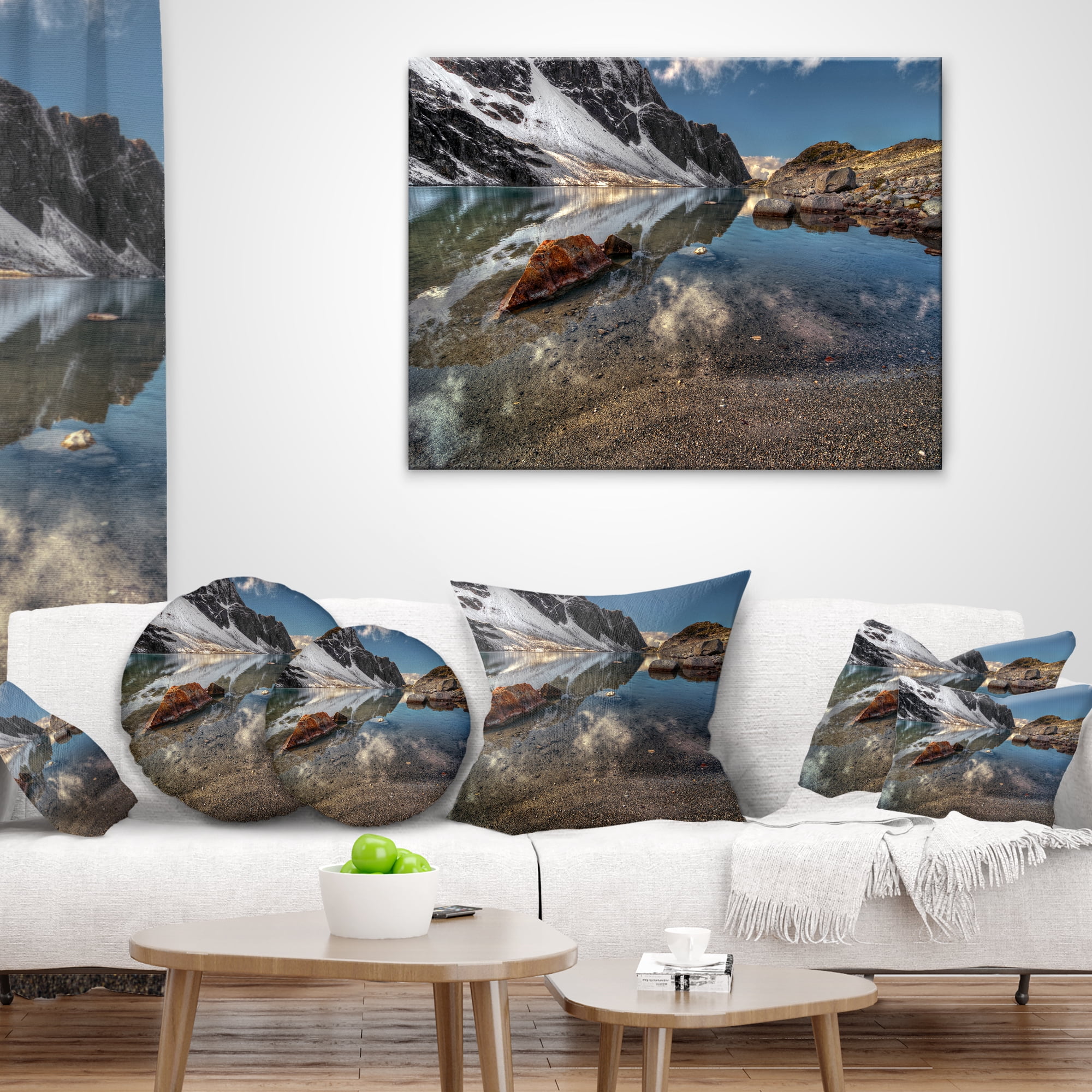 Designart Sapphire Mountain Lake View - Landscape Printed Throw Pillow - 12x20