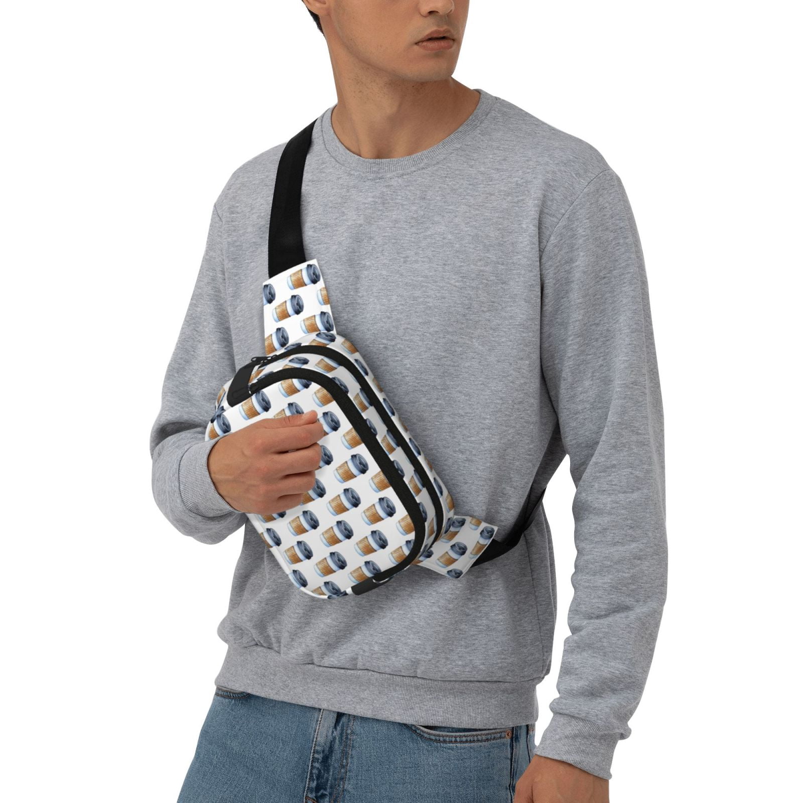 Picia Coffee To Go Pattern Print Square Double-Layer Waist Bag Mini Adjustable Waist Belt Bag Exercise Running Travel Hiking