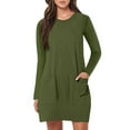 thumbnail image 1 of Robe Grande Taille pour Femmes 2025 Automne Été Tendance Décontractée Ample à Manches Longues à Col Rond Longueur Genou avec Poches, 1 of 5