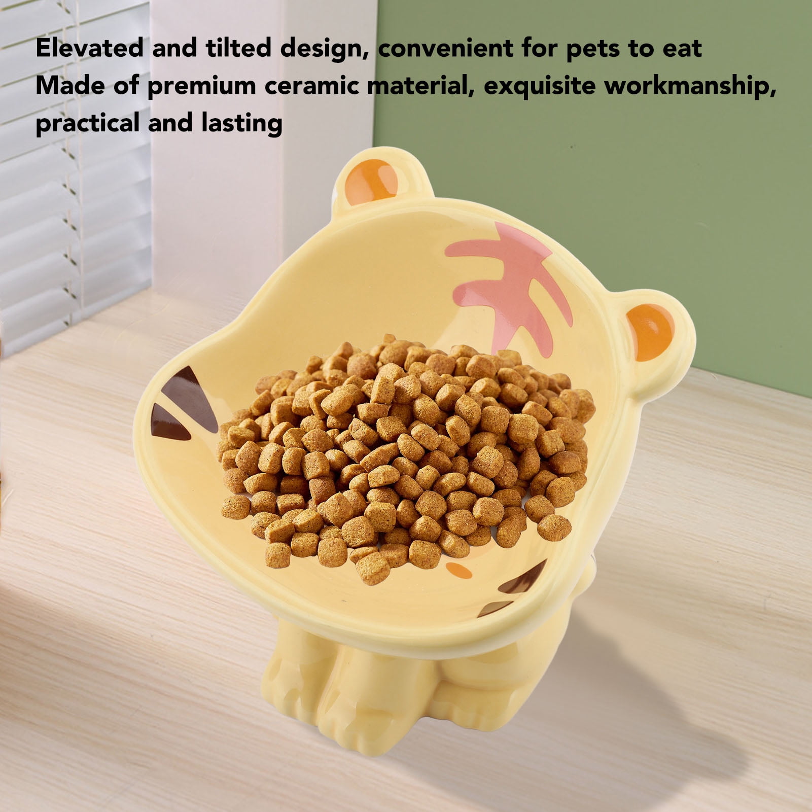 Rupoun Ceramic Pet Bowl Cute Cartoon Tiger Design Elevated and Tilted Cat Food Bowl for Home Use, Anti-Spill Raised Kitten Feeder, 5.51 inches / 14 cm [cite: 1, 8, 12]