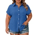 thumbnail image 2 of Aboser Women's Button Down Shirts Plus Size Cotton Linen Blouse Going Out Tops Summer Casual Short Sleeve T Shirt Solid Color Collared Blouses, 2 of 8