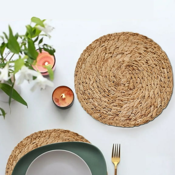 Decorative woven placemat set of 3,12 "round rattan placemat, natural hand-woven water hyacinth placemat, farmhouse woven placemat, Country woven wicker placemat, dining table, family, wedding.
