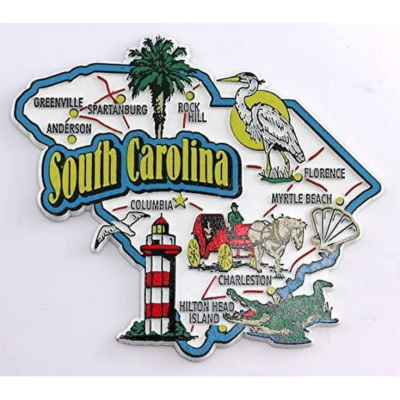 South Carolina State Map and Landmarks Collage Fridge Souvenir Collectible Magnet FMC