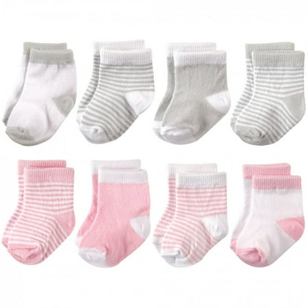 

Hudson Baby Infant Girl Cotton Rich Newborn and Terry Socks Light Pink Gray 12-24 Months