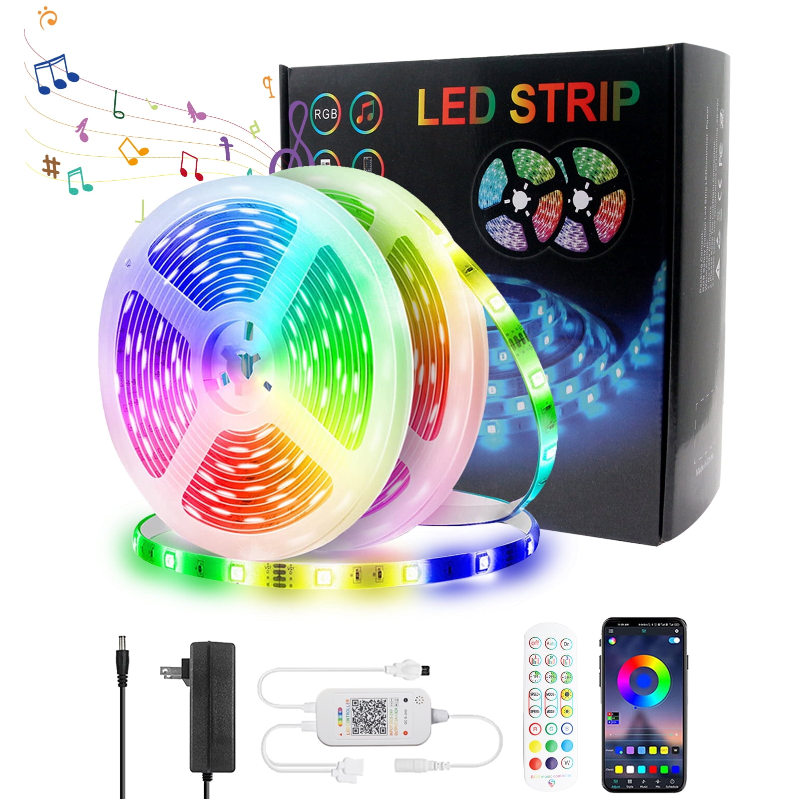 HomChum LED Strip Light, 98FT/30M Smart RGB Tape Rope Light 540 LEDs Sync Music Light, Colors Changing Bluetooth APP Control, Versatile Music Remote for Home Bedroom TV Xmas Decor - Walmart.com