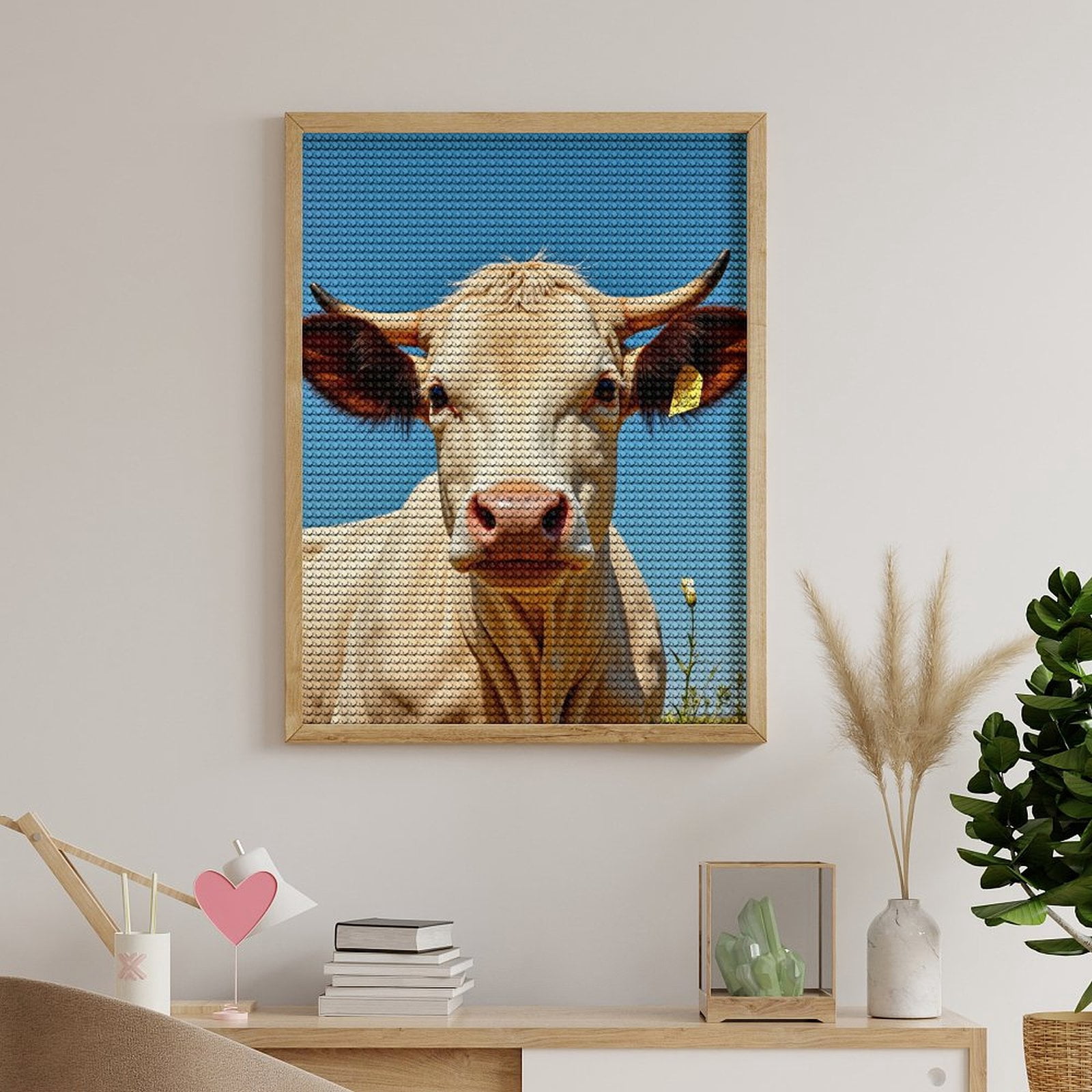 Diamond Art Kits for Adults, Creamy Steer Blue Sky Tag 5D Diamond Painting Kits for Adults Beginners, DIY Full Drill Diamond Painting, Gem Art and Crafts 12x16