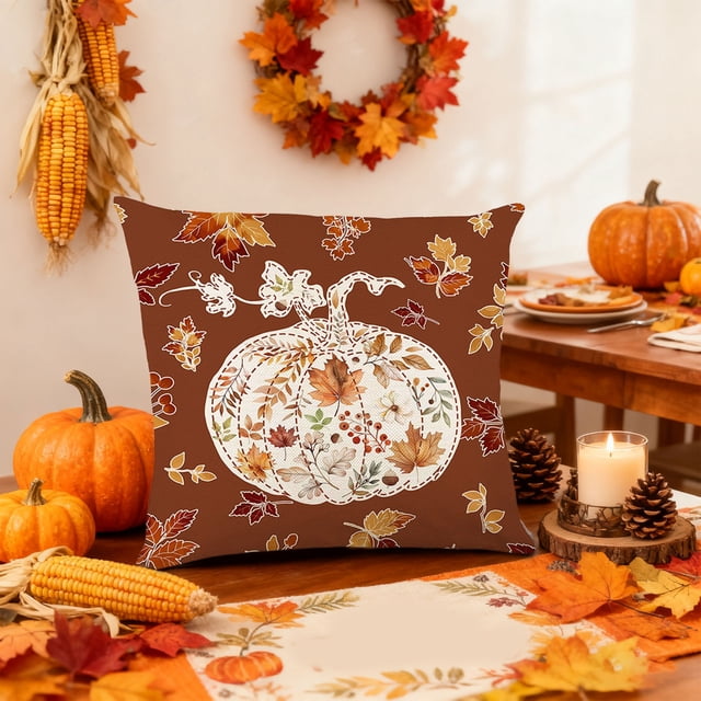 Fwttom Housse de Coussin Housse de Coussin Jeté Housse de Coussin Automne Érable Lin Imprimé Housse de Coussin Maison