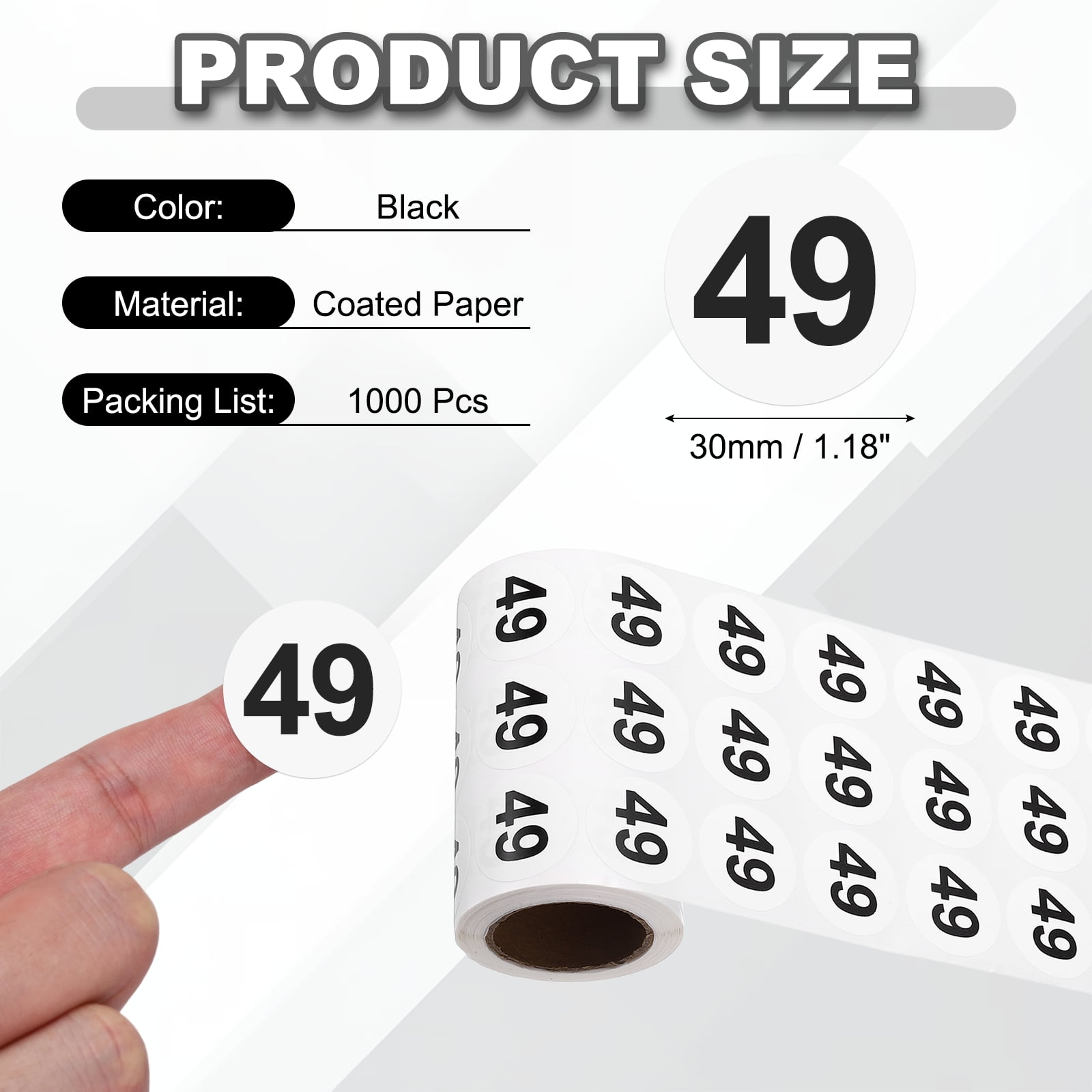Uxcell 1000pcs 1.2" Number Stickers, Number 49 Sticker Numbers Labels Round Small Vinyl Self Adhesive Label Circle Decals 1 Roll Dots for Photo Album Poster Organize Inventory, Black