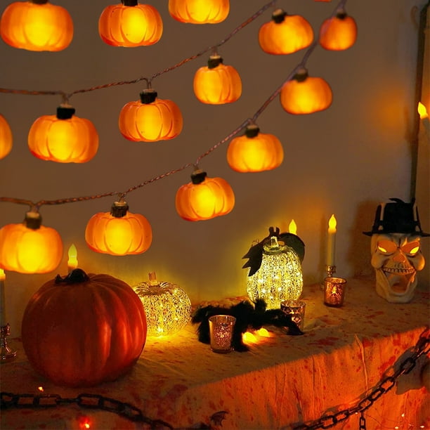 Guirnalda de luces LED con forma de calabaza y hoja de arce, 20 luces decorativas a batería, guirnalda de plástico naranja de 118 pulgadas, decoración navideña otoñal para el hogar.