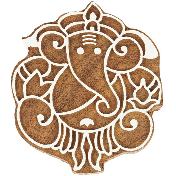 IBA Indianbeautifulart Textile Printing Block Lord Ganesha Hand Carved Wooden Stamp Wood Block Printing Textile Stamp For Fabric / Pottery Blocks- 2.5 Inches