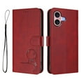 thumbnail image 2 of For iPhone 16 Litter Panda Embossing Leather Phone Case with RFID Blocking Card Slot Wallet Magnetic Clasp Lanyard Flip Stand Case,Wine Red,For iPhone 16, 2 of 9