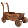 thumbnail image 5 of Rustic Wooden Wagon Planter Box - Mobile Garden Cart with Wheels & Handle, Weather-Resistant Carbonized Wood Design for Patio/Balcony, 5 of 9
