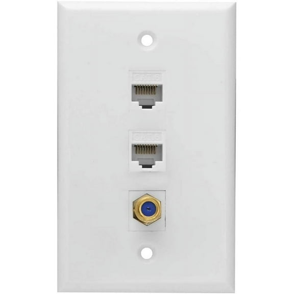 Ethernet Coax Wall Plate,2 Port Cat6 RJ45 and 1 Port F Type Connector Coax Female to Female Wall Plate