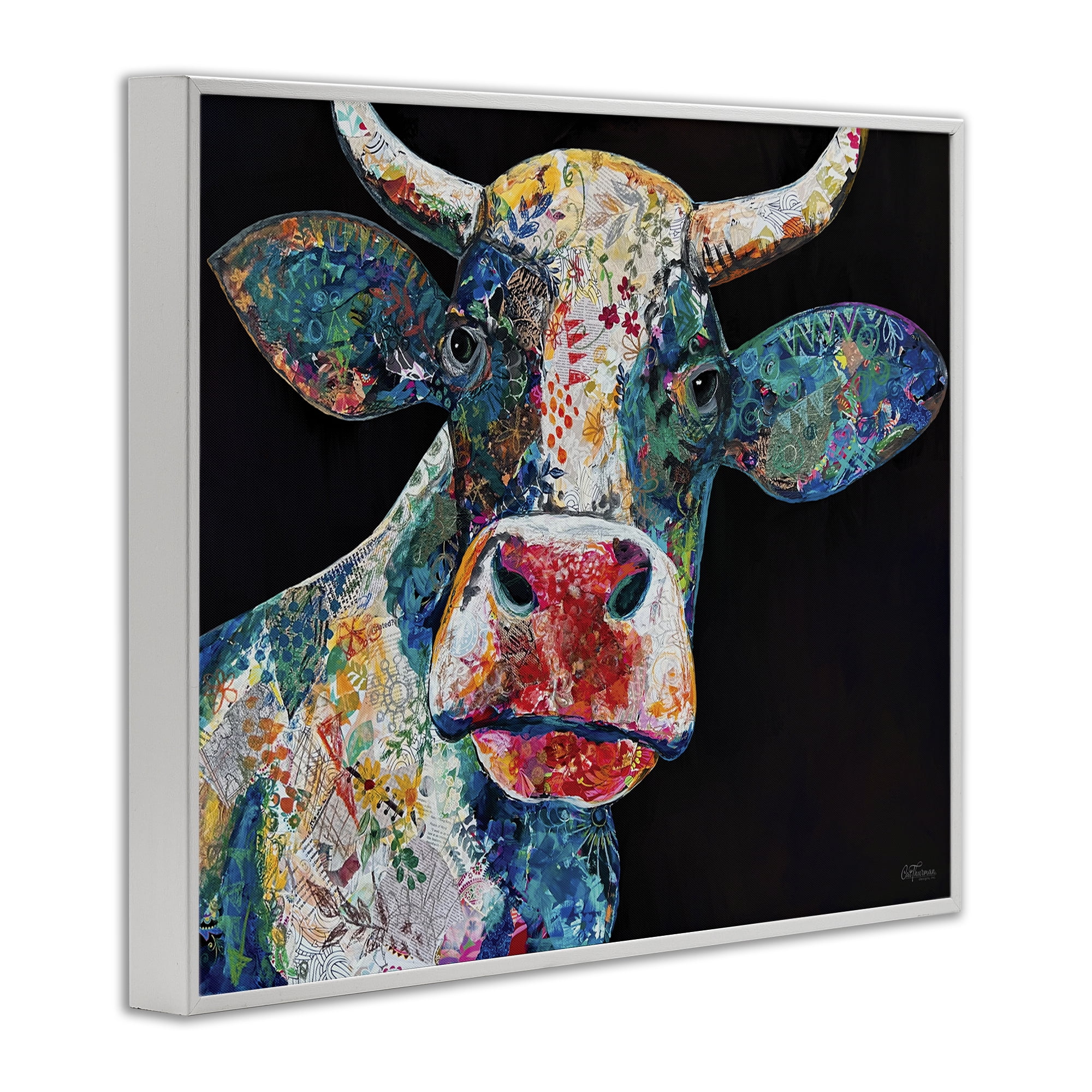 Stupell Industries Paisley Pattern Cow Animals & Insects Painting White Framed Art Print Wall Art, 30 x 24