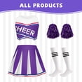 thumbnail image 4 of IROOZIGOTO Girls Cheerleader Costume Set Blue White Sleeveless Cropped Top Pleated Skirt with Pom Poms Socks for Halloween Cosplay Themed Party, 4 of 9