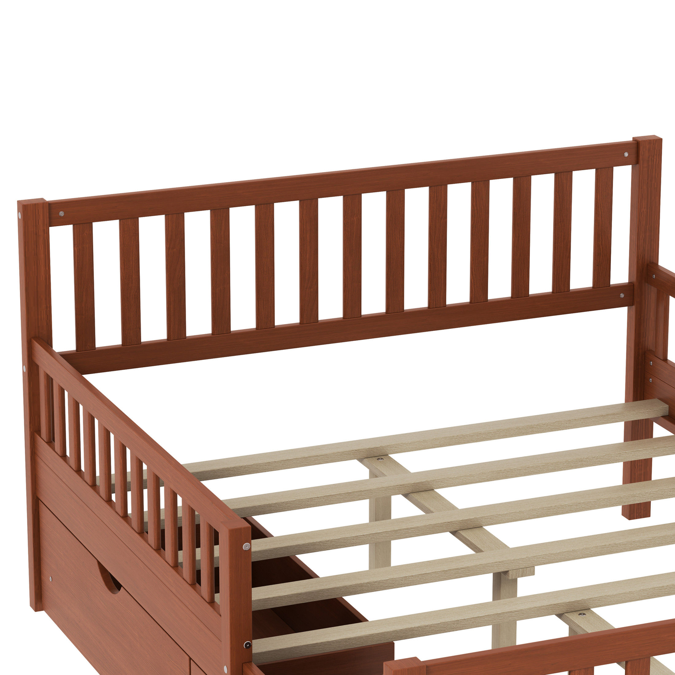 Noble House Full Size Wood Platform Bed with Guardrails on Both Sides and Two Storage Drawers, Walnut